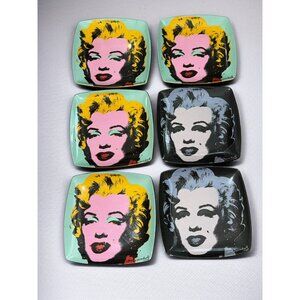 Marilyn Monroe Andy Warhol Square Plastic Plates Set Of 6 Multi-Color Pop Art